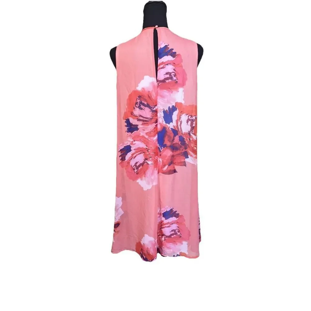 Calvin Klein Womens Floral A-Line Maxi Dress Sz 12 Coral Orange Shower Wedding